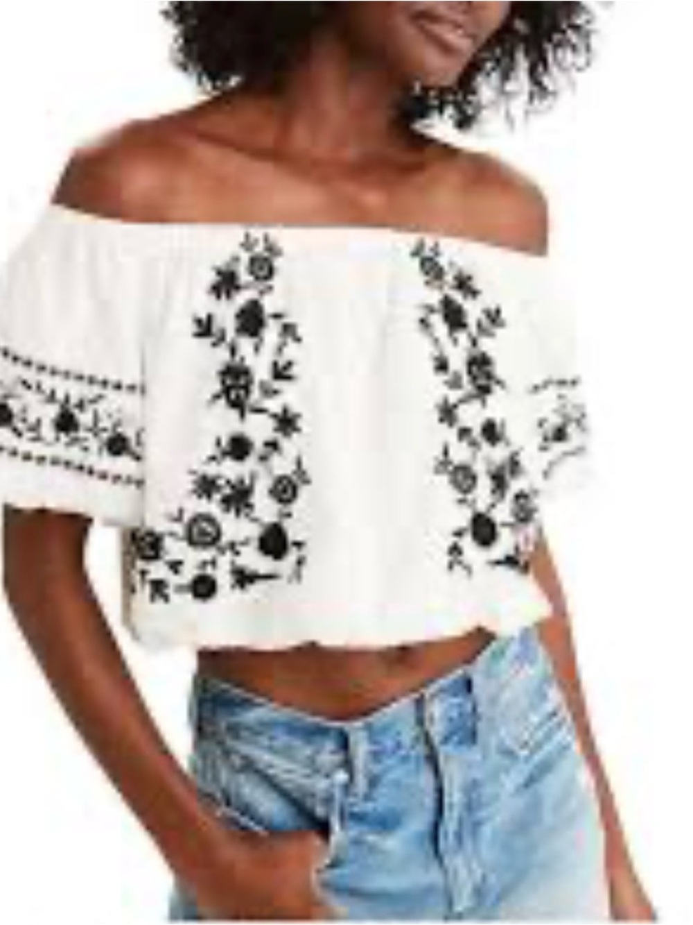 Off-Shoulder White Embroidered Crop Top American Eagle Medium